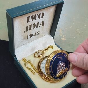 Iwo Jima 1945 Commemorative Pocket Watch raising the U.S. flag on Mount Suribach